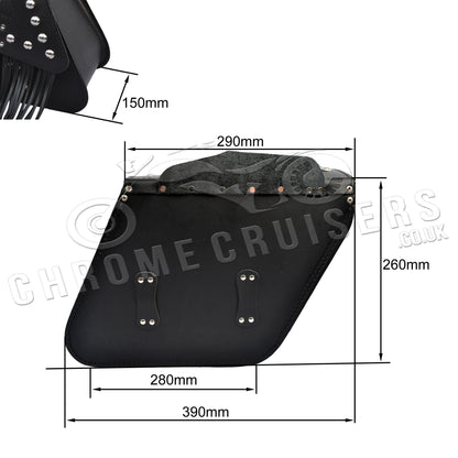 Leather Saddlebags Panniers (pair) - Motorcycle Bags, Handmade Black with Studs and Tassels