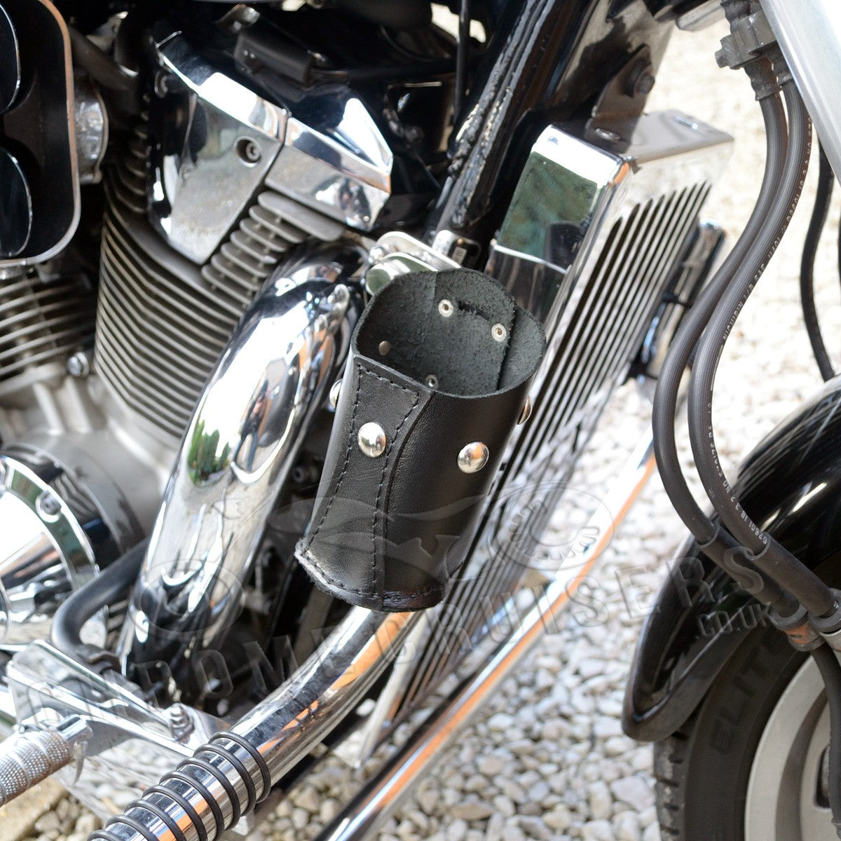 Motorcycle leather drink holder - with studs (N1B)