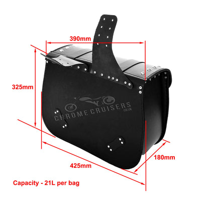 Top Quality Motorcycle Handmade Leather Saddlebags Panniers with Rivests (pair) C101B - 21L