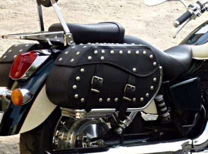 Leather Saddlebags Panniers (pair) - Motorcycle Bags, Handmade Black with Studs