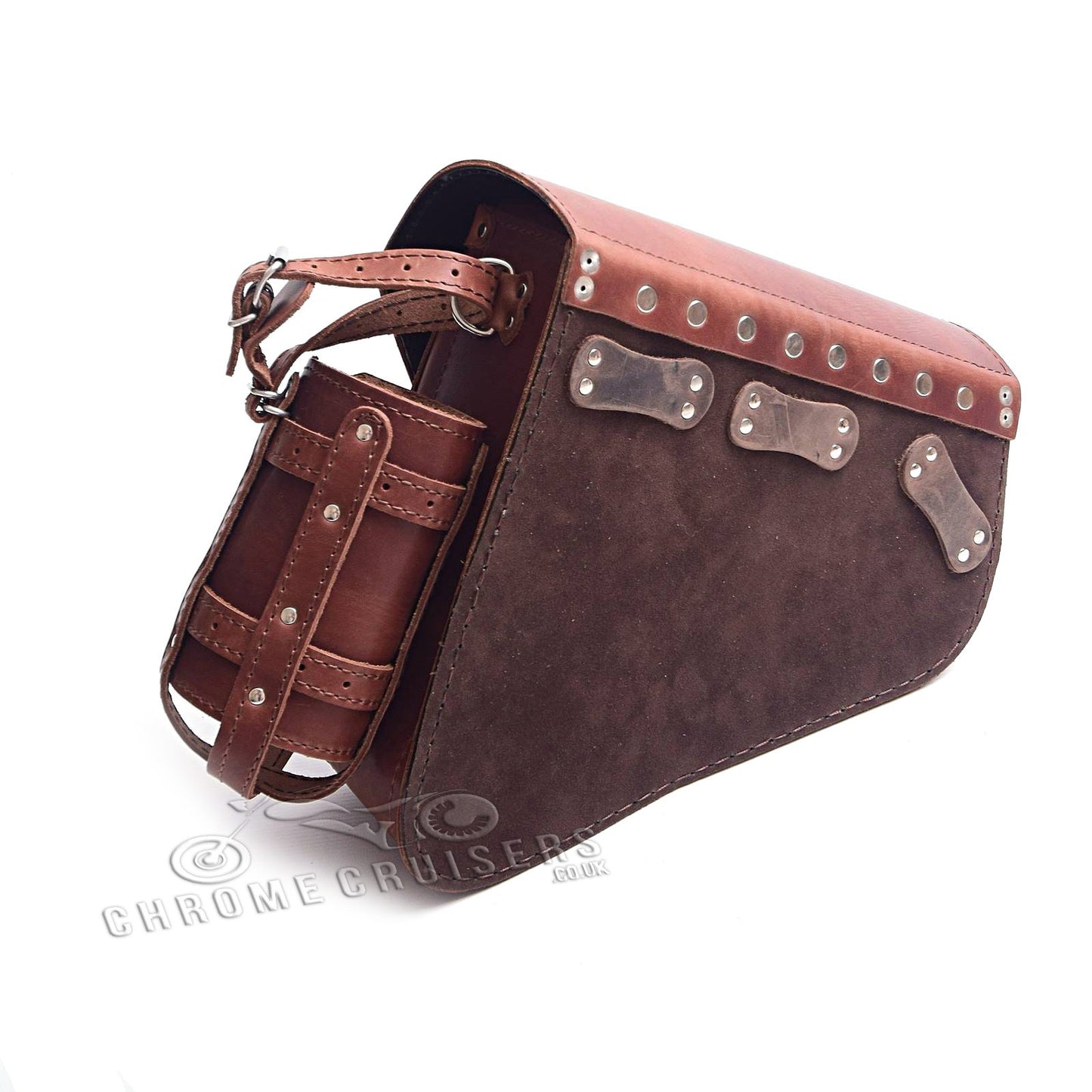 Harley Davidson Sportster New Model Brown LeatherLeft Side Saddlebag with 1L Fuel Bottle