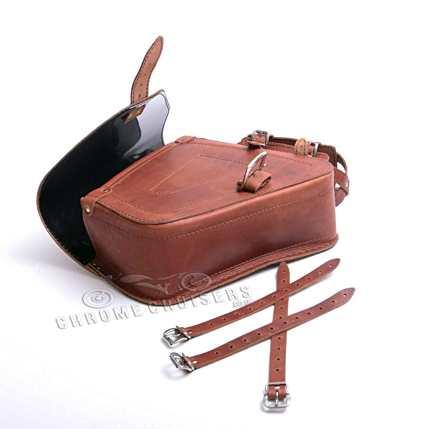 Harley Davidson Sportster New Model Brown LeatherLeft Side Saddlebag with 1L Fuel Bottle