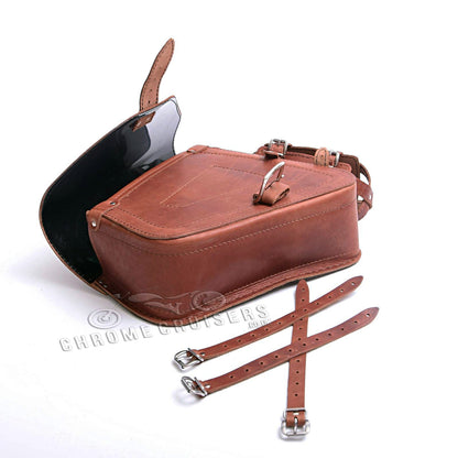 Harley Davidson Sportster New Model Brown LeatherLeft Side Saddlebag with 1L Fuel Bottle
