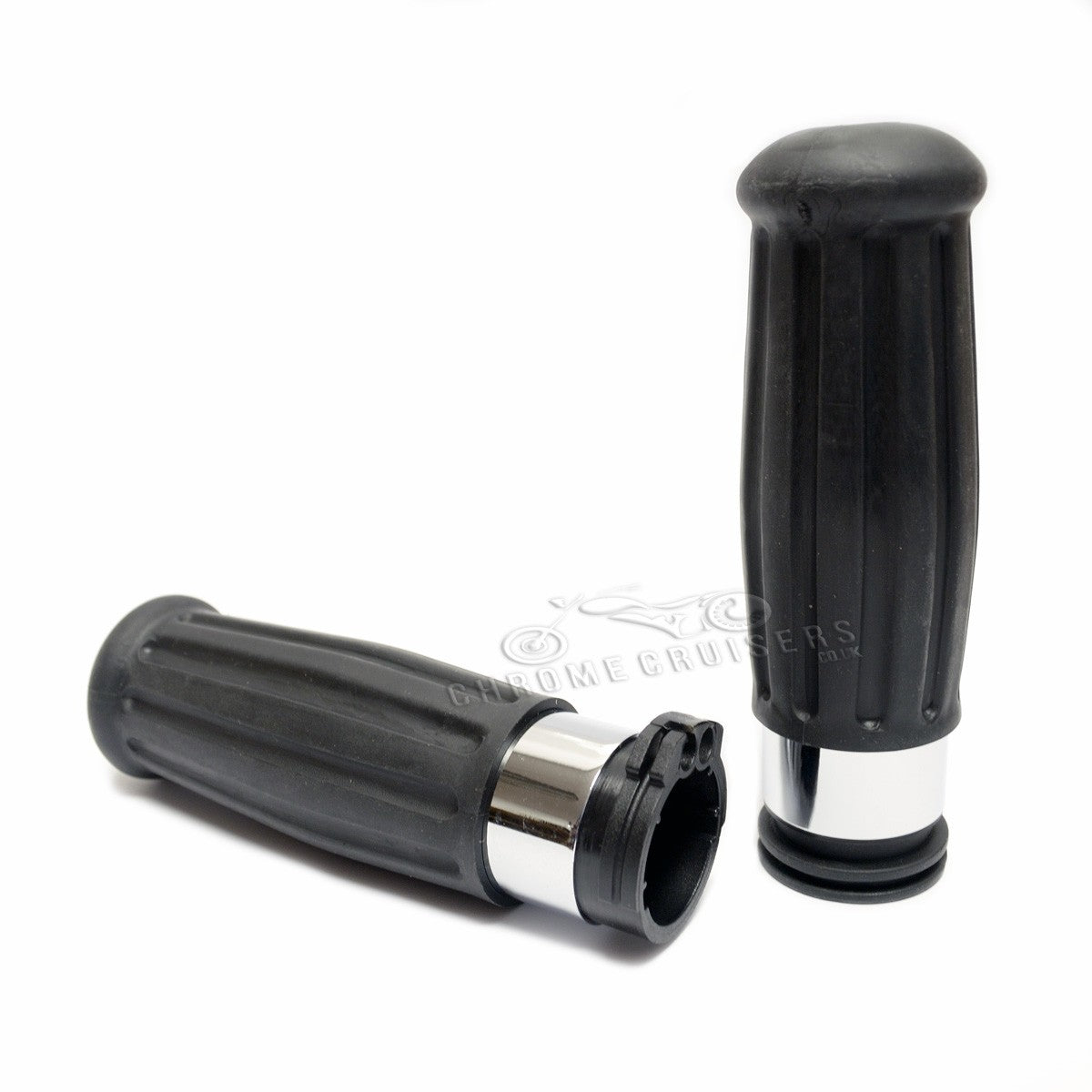 Vintage Custom Chrome and Rubber Grips for Harley Davidson (cable throttle)