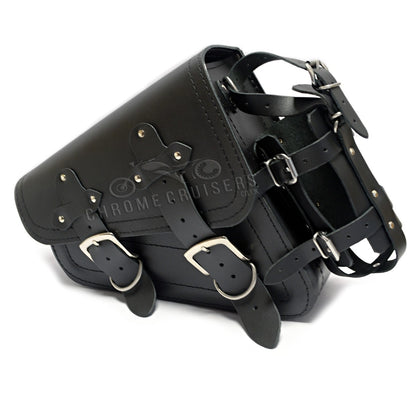 Harley Davidson Sportster - Black Leather Saddlebag with bottle holder