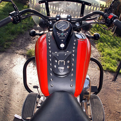 KAWASAKI VN800 VULCAN CLASSIC / DRIFTER LEATHER TANK PANEL/CHAP AND POUCH WITH RIVETS