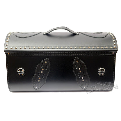 Motorcycle Leather Rear Bag / Top Case / Sissy bar bag with lock - Black Demon