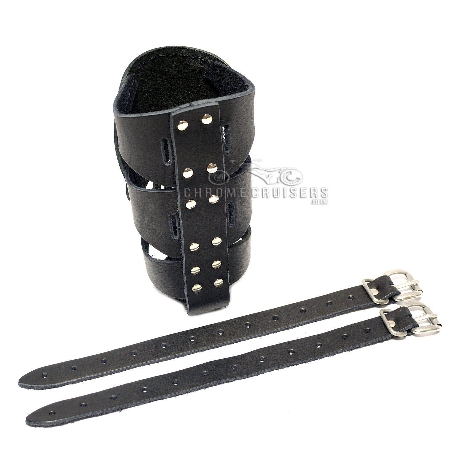 Motorcycle Rear Leather Drink / Bottle Holder - Skull (N8A)