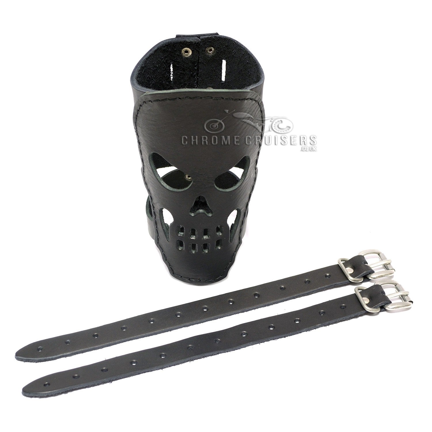 Motorcycle Rear Leather Drink / Bottle Holder - Skull (N8A)