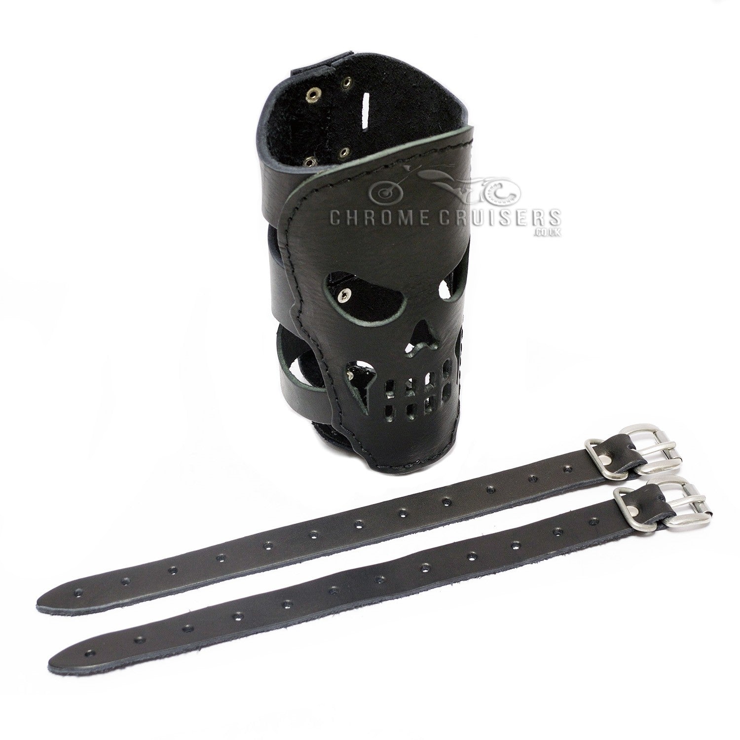 Motorcycle Rear Leather Drink / Bottle Holder - Skull (N8A)