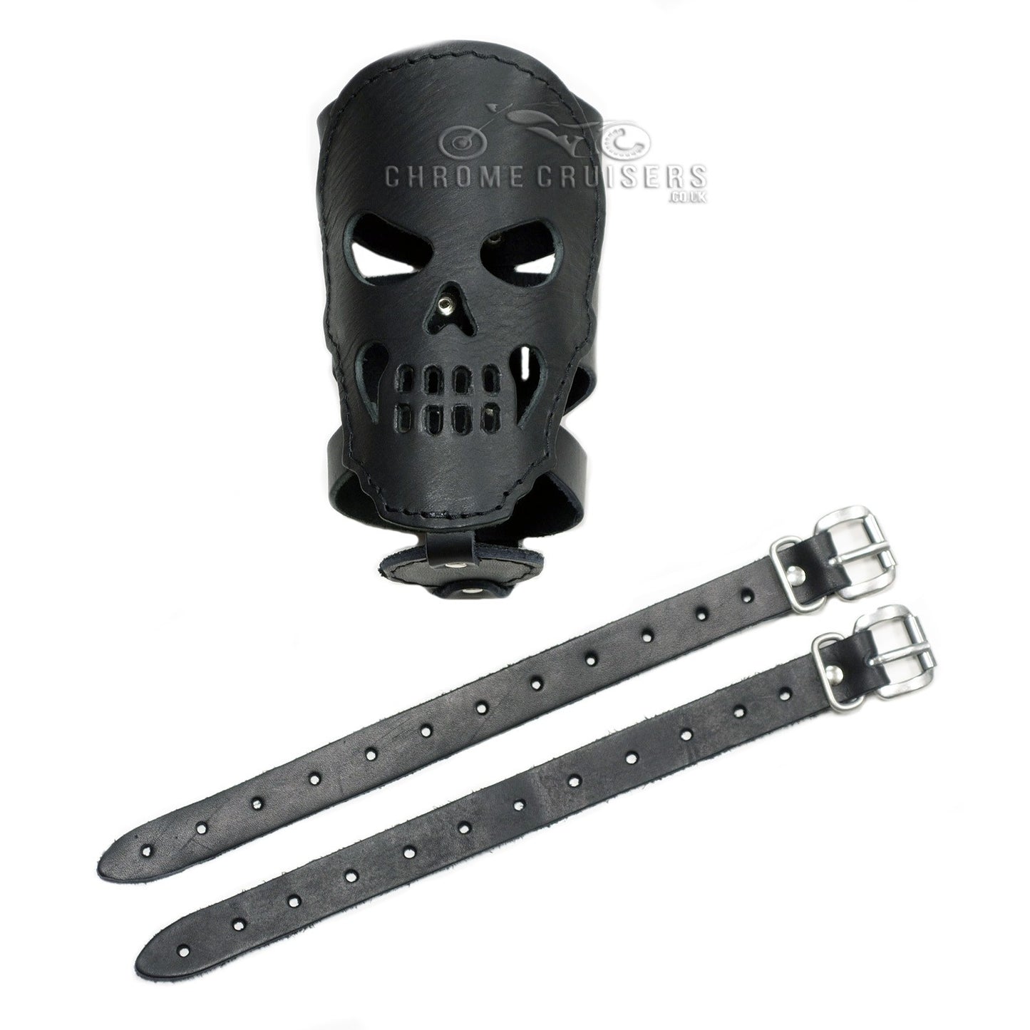 Motorcycle Rear Leather Drink / Bottle Holder - Skull (N8A)