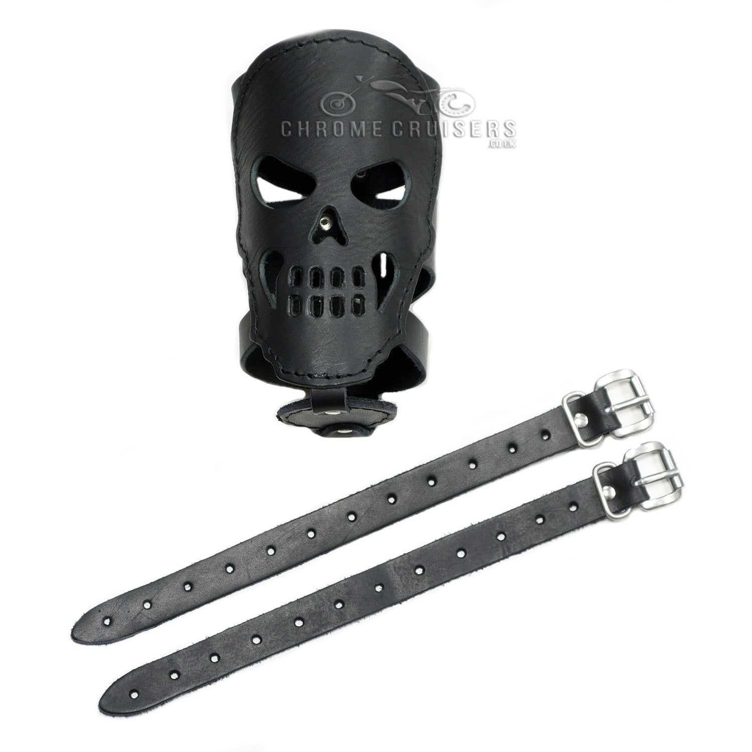 Motorcycle Rear Leather Drink / Bottle Holder - Skull (N8A)