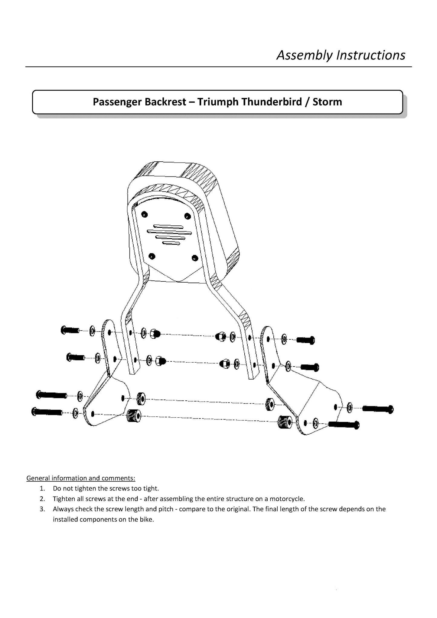 Passenger Backrest, Sissy Bar - Triumph Thunderbird 1600 1700 / Storm