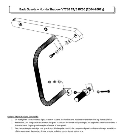 Honda VT750 C4 RC50 (2004-2007) Shadow Chrome Rear Crash Saddlebag Guards