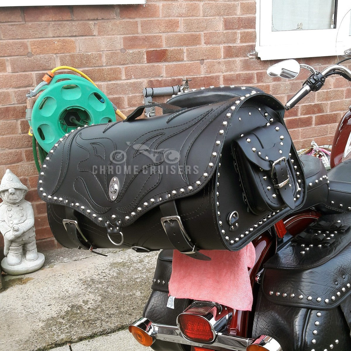Motorcycle Leather Rear Bag / Top Case / Sissy bar bag with lock - Black Demon