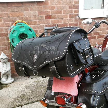 Motorcycle Leather Rear Bag / Top Case / Sissy bar bag with lock - Black Demon