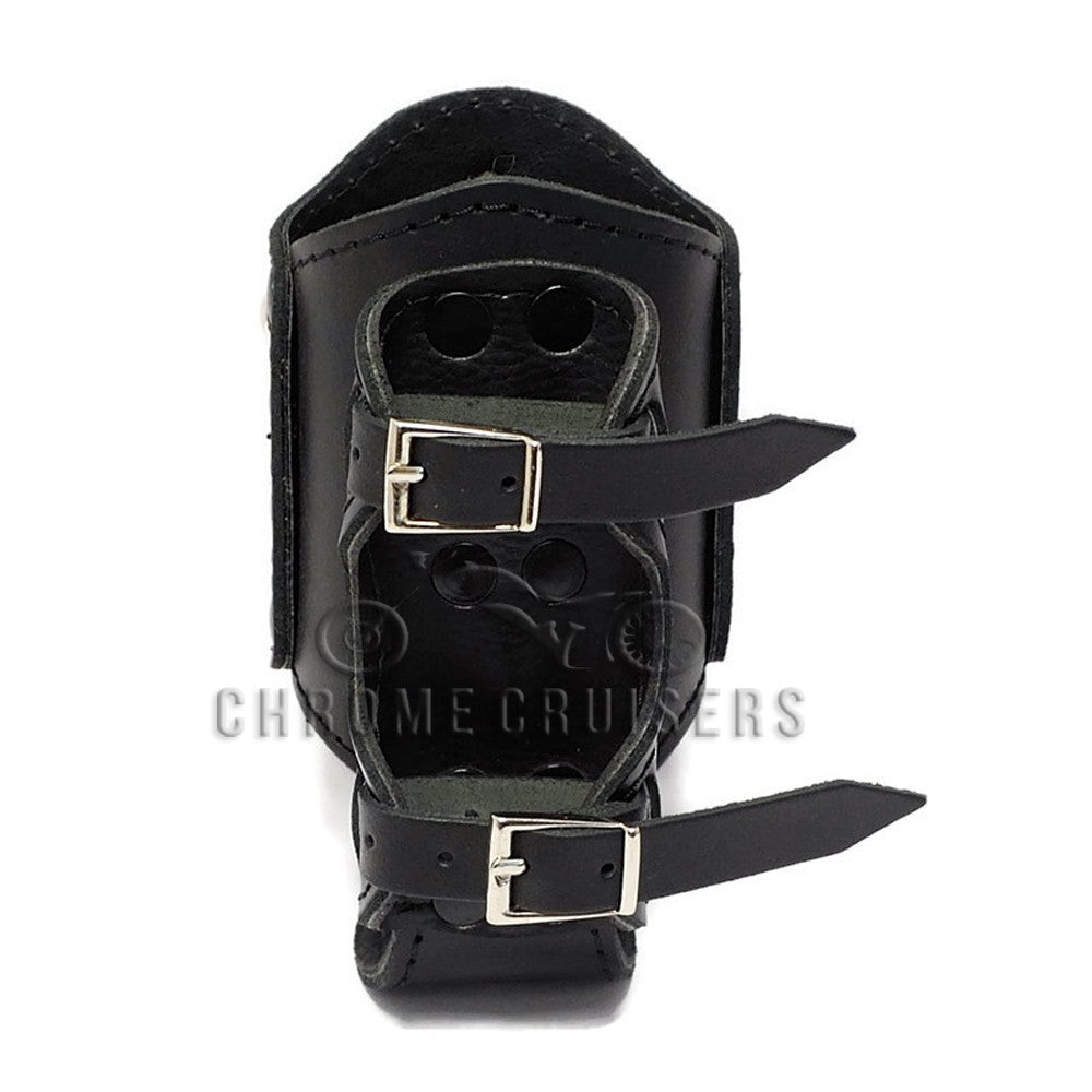 MOTORCYCLE BIKER CUSTOM LEATHER DRINK HOLDER WITH EAGLE EMBLEM / RIVETS