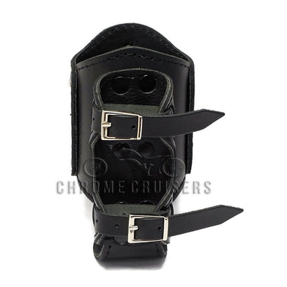 MOTORCYCLE BIKER CUSTOM LEATHER DRINK HOLDER WITH EAGLE EMBLEM / RIVETS