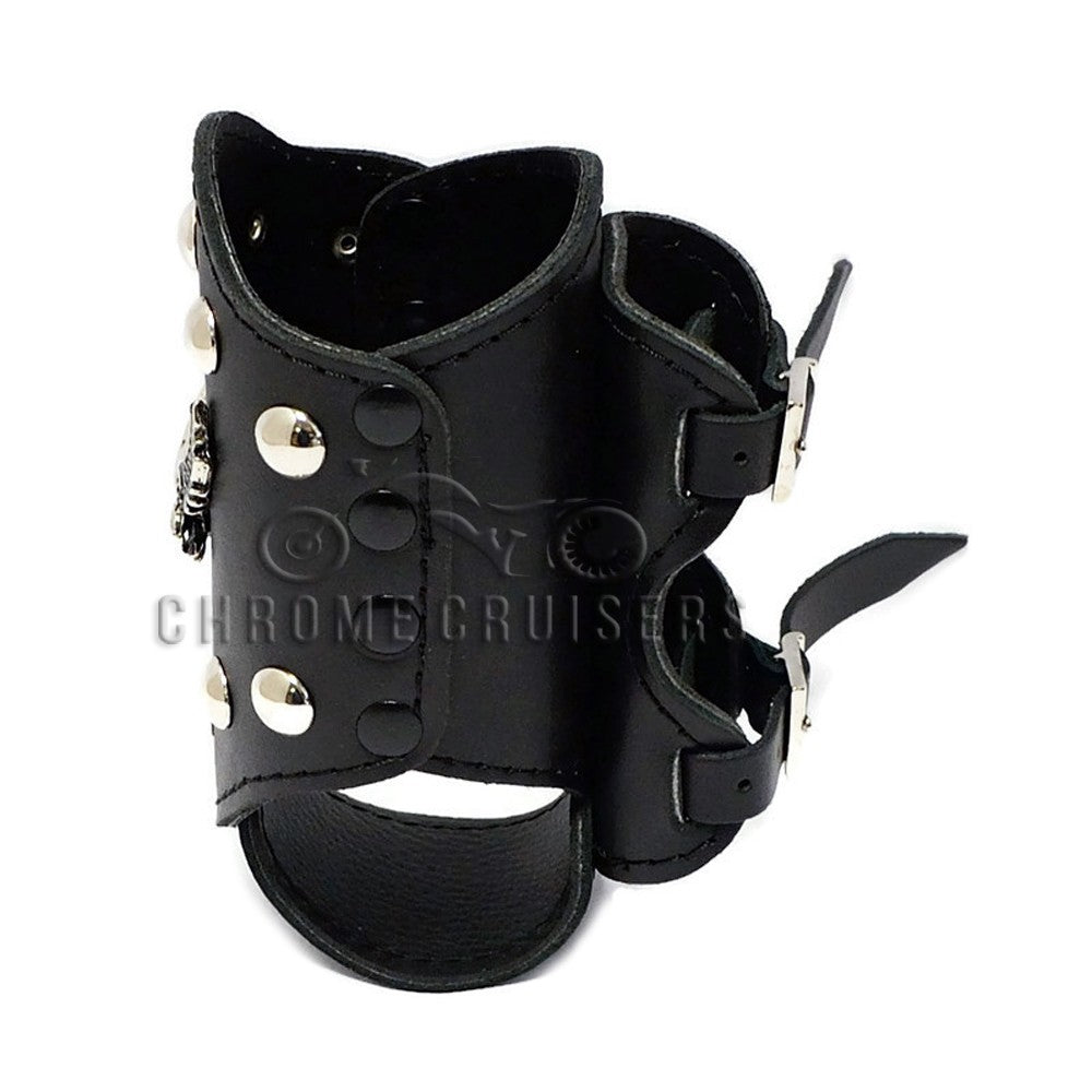 MOTORCYCLE BIKER CUSTOM LEATHER DRINK HOLDER WITH EAGLE EMBLEM / RIVETS