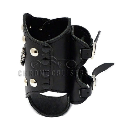 MOTORCYCLE BIKER CUSTOM LEATHER DRINK HOLDER WITH EAGLE EMBLEM / RIVETS