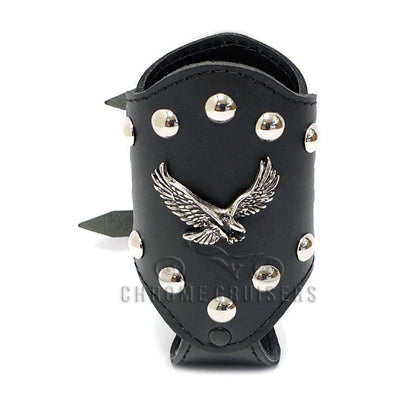 MOTORCYCLE BIKER CUSTOM LEATHER DRINK HOLDER WITH EAGLE EMBLEM / RIVETS