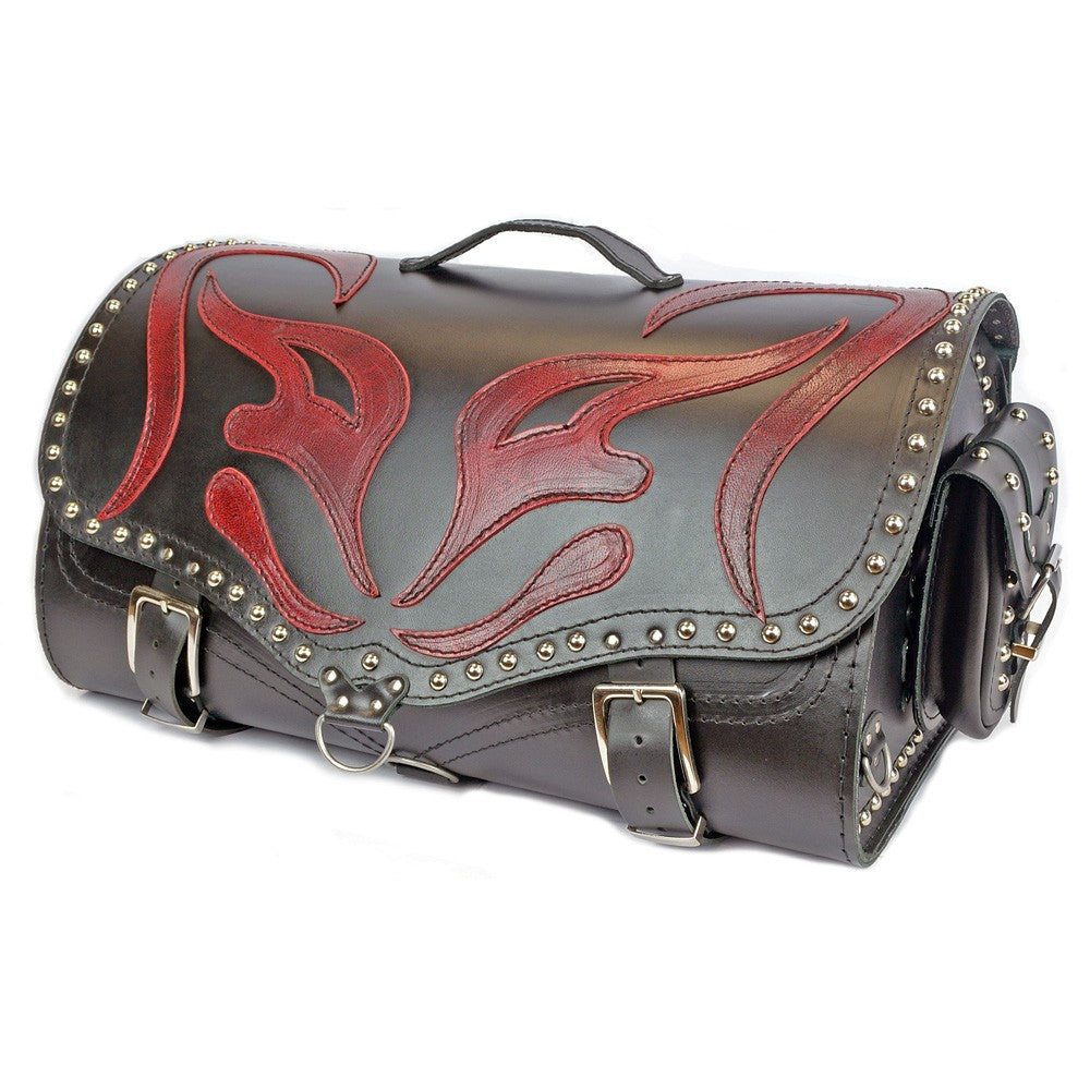 Motorcycle Black Leather Top Case / Rear Bag / Sissy bar Bag Trunk - RED DEMON