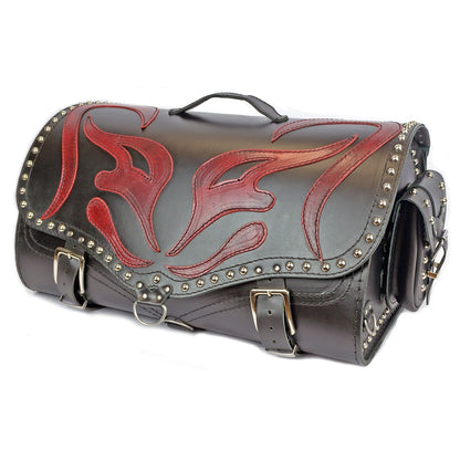Motorcycle Black Leather Top Case / Rear Bag / Sissy bar Bag Trunk - RED DEMON