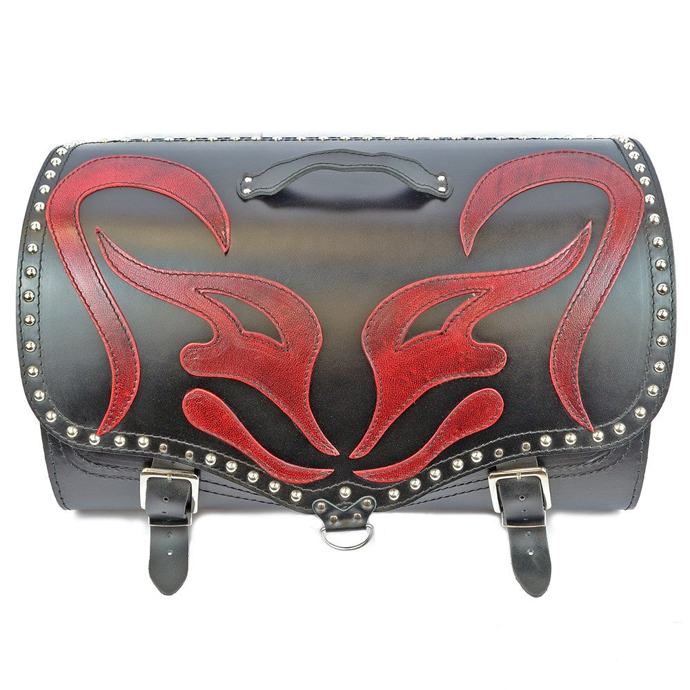 Motorcycle Black Leather Top Case / Rear Bag / Sissy bar Bag Trunk - RED DEMON