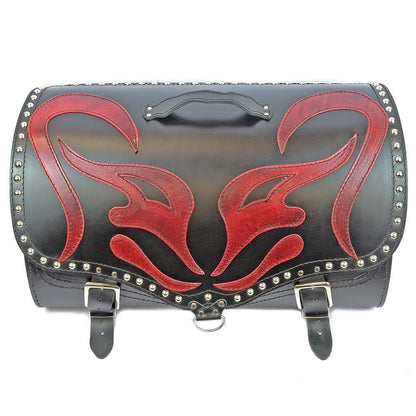 Motorcycle Black Leather Top Case / Rear Bag / Sissy bar Bag Trunk - RED DEMON