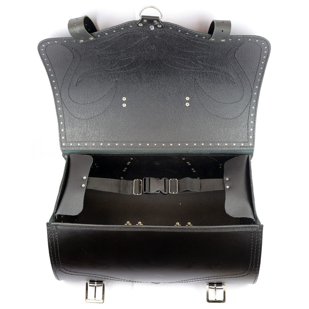 Motorcycle Black Leather Top Case / Rear Bag / Sissy bar Bag Trunk - RED DEMON