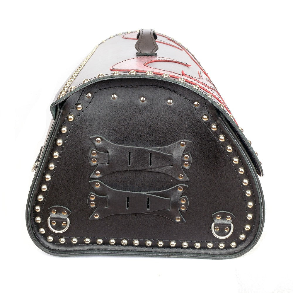 Motorcycle Black Leather Top Case / Rear Bag / Sissy bar Bag Trunk - RED DEMON