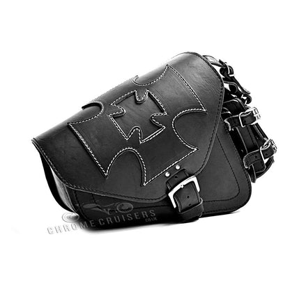 Harley Davidson Sportster Black Genuine Leather Saddlebag with Maltese Cross