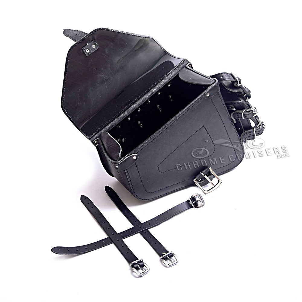 Harley Davidson Sportster Black Genuine Leather Saddlebag with Maltese Cross