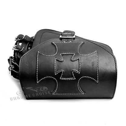 Harley Davidson Sportster Black Genuine Leather Saddlebag with Maltese Cross