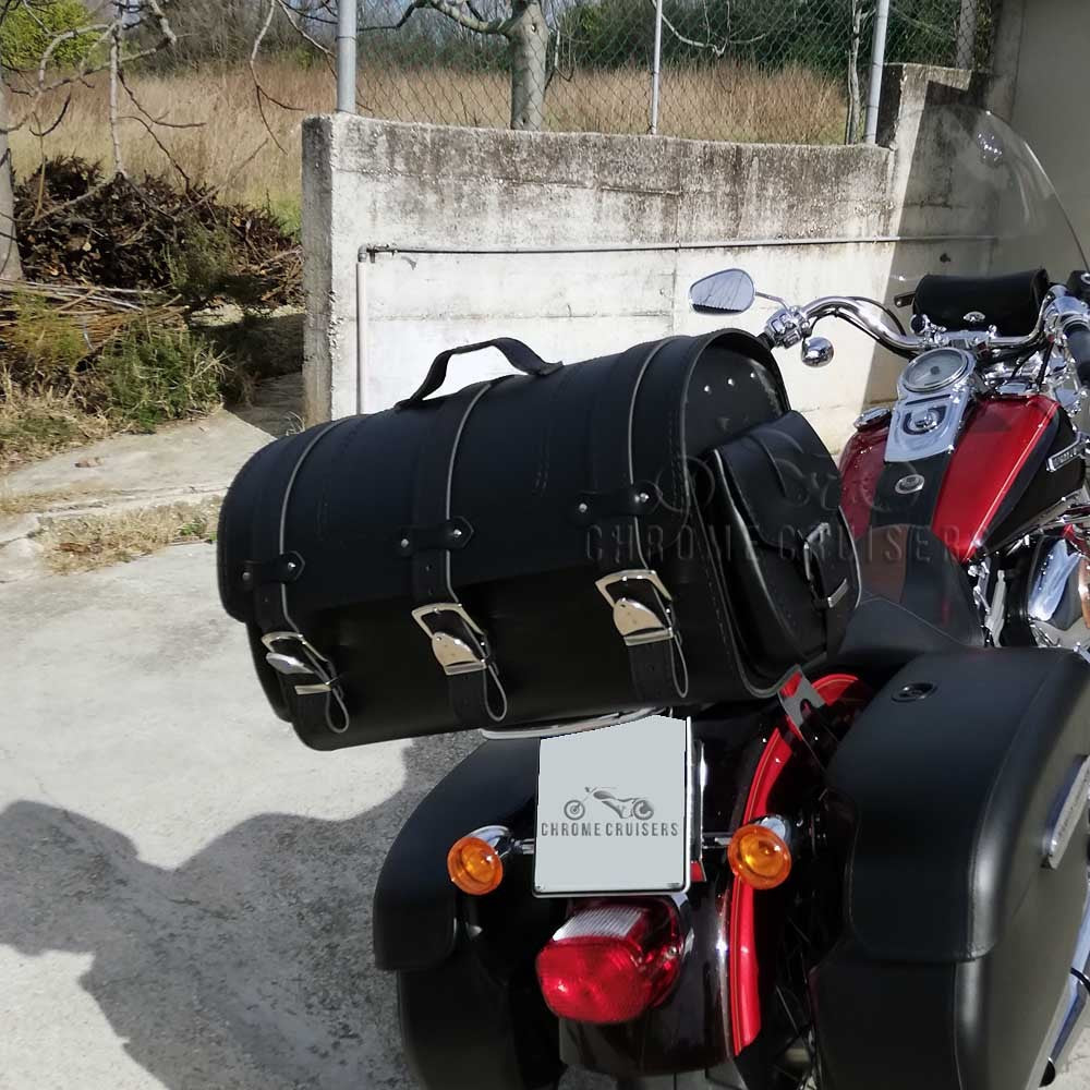 K131A Motorcycle / Trike Black Leather Rear Bag / Case / Sissy Bar Bag