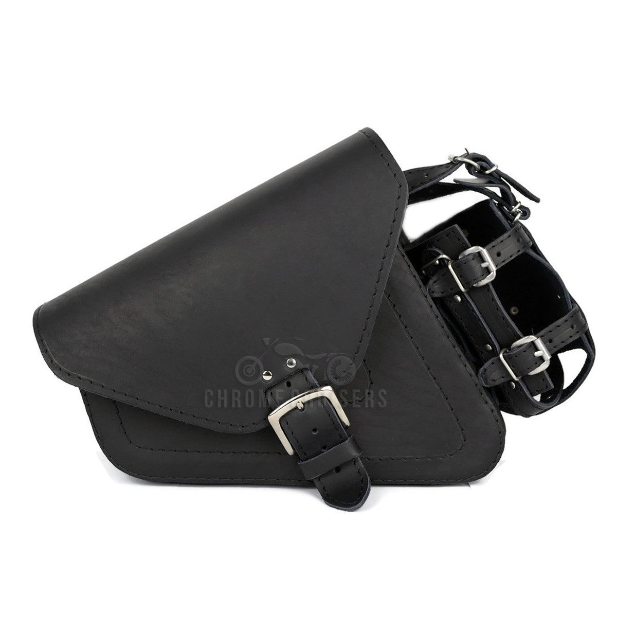 Black Leather Saddlebag with and bottle holder for Harley Davidson Sportster XL883 1200