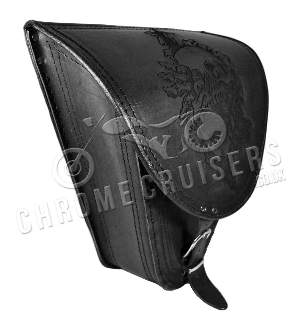 Harley Davidson Softail Slim Breakout Black Leather Single Swingarm Saddlebag (SKULL)