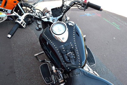 YAMAHA XVS 1100 DRAG STAR V-STAR CLASSIC / CUSTOM LEATHER TANK PANEL/CHAP AND POUCH WITH RIVETS