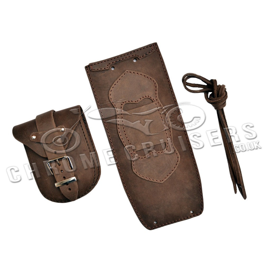 Harley Davidson Softail / Fat Boy Brown Genuine Leather Tank Panel with Pouch - Plain