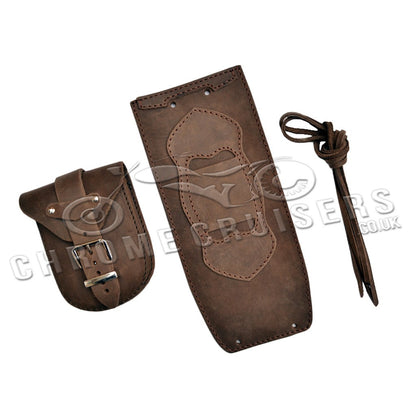 Harley Davidson Softail / Fat Boy Brown Genuine Leather Tank Panel with Pouch - Plain