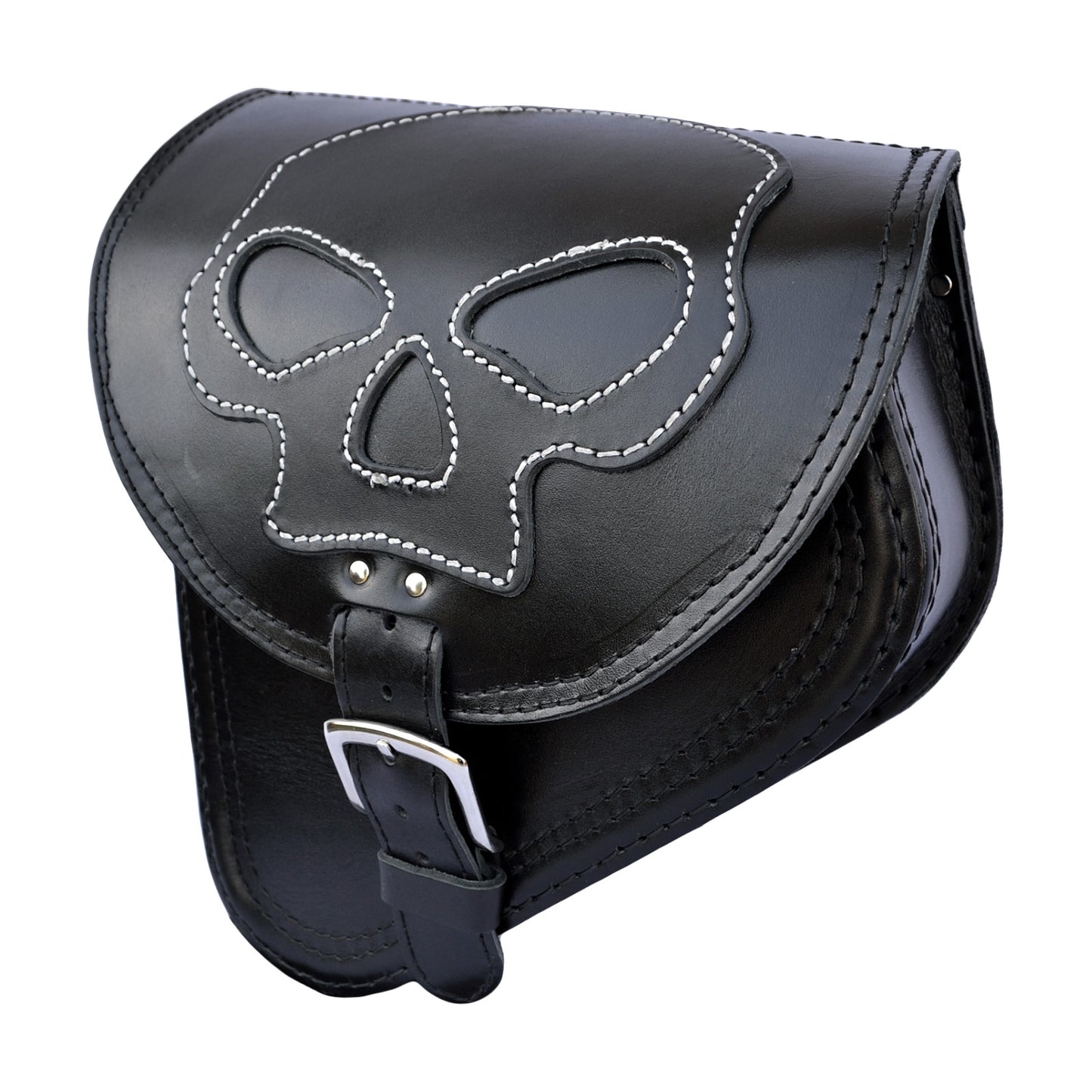 Harley Davidson Softail - Black Leather Swingarm Saddlebag Skull