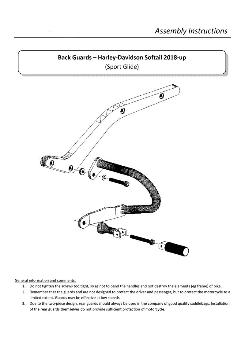 Harley Davidson Sport Glide 2018-ON Saddlebag Guards / Rear Guards .