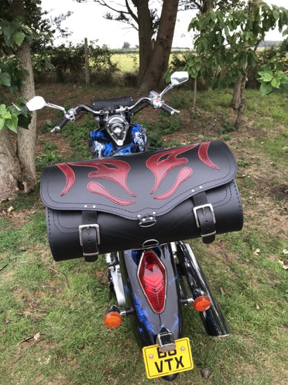 Sissy Bar Bag, Back Seat Bag, Rear Bag - Motorcycle Luggage - Red Demon - REAL LEATHER