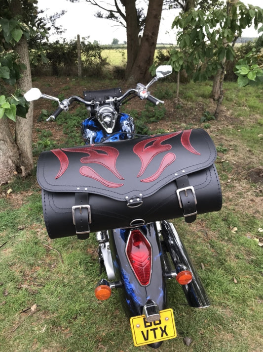 Sissy Bar Bag, Back Seat Bag, Rear Bag - Motorcycle Luggage - Red Demon - REAL LEATHER