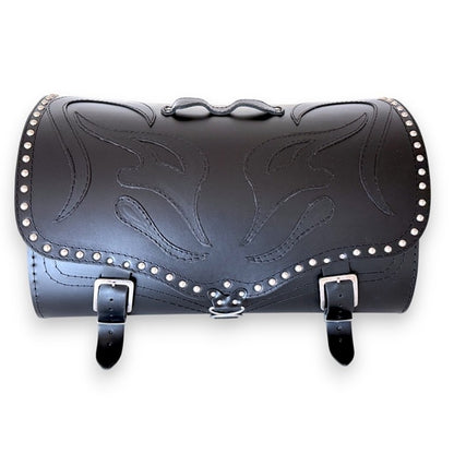 Sissy Bar Bag, Back Seat Bag, Rear Bag - Motorcycle Luggage -  Black Demon - REAL LEATHER